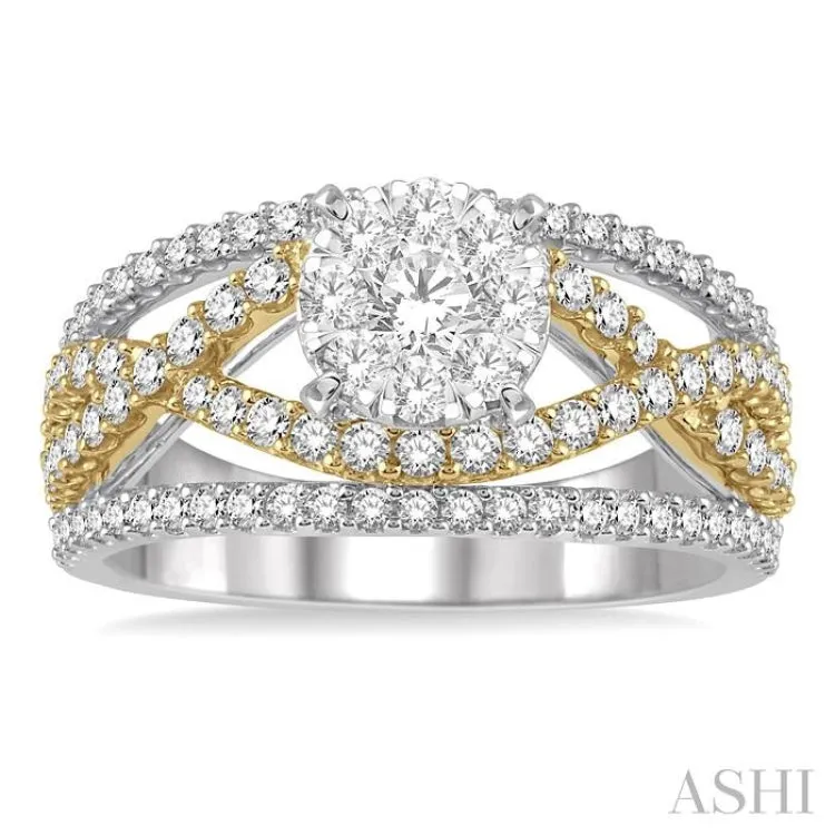 1 1/5 Ctw Round Diamond Lovebright Split Shank Engagement Ring in 14K White and Yellow Gold
