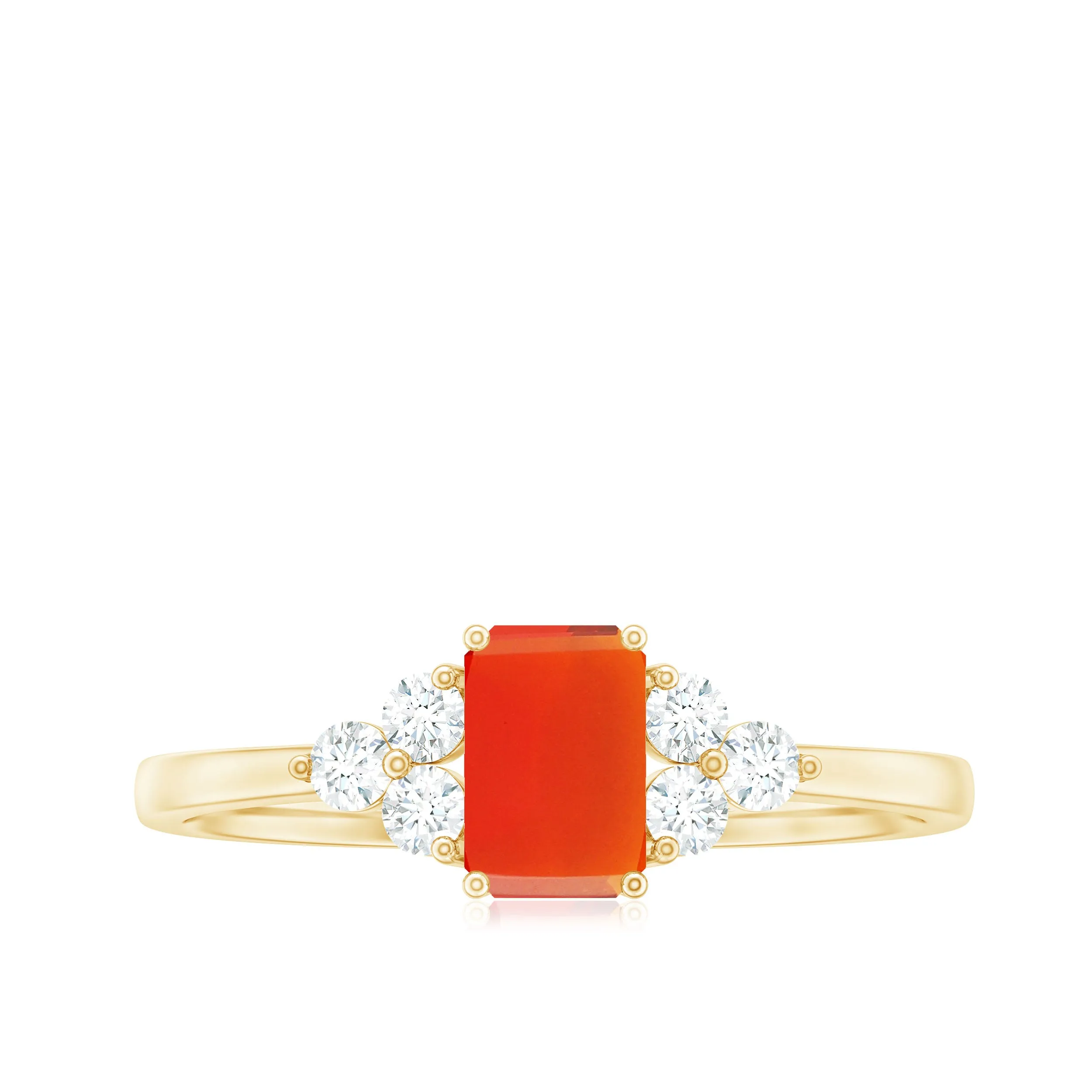 1 CT Octagon Cut Fire Opal Solitaire Ring with Diamond Trio