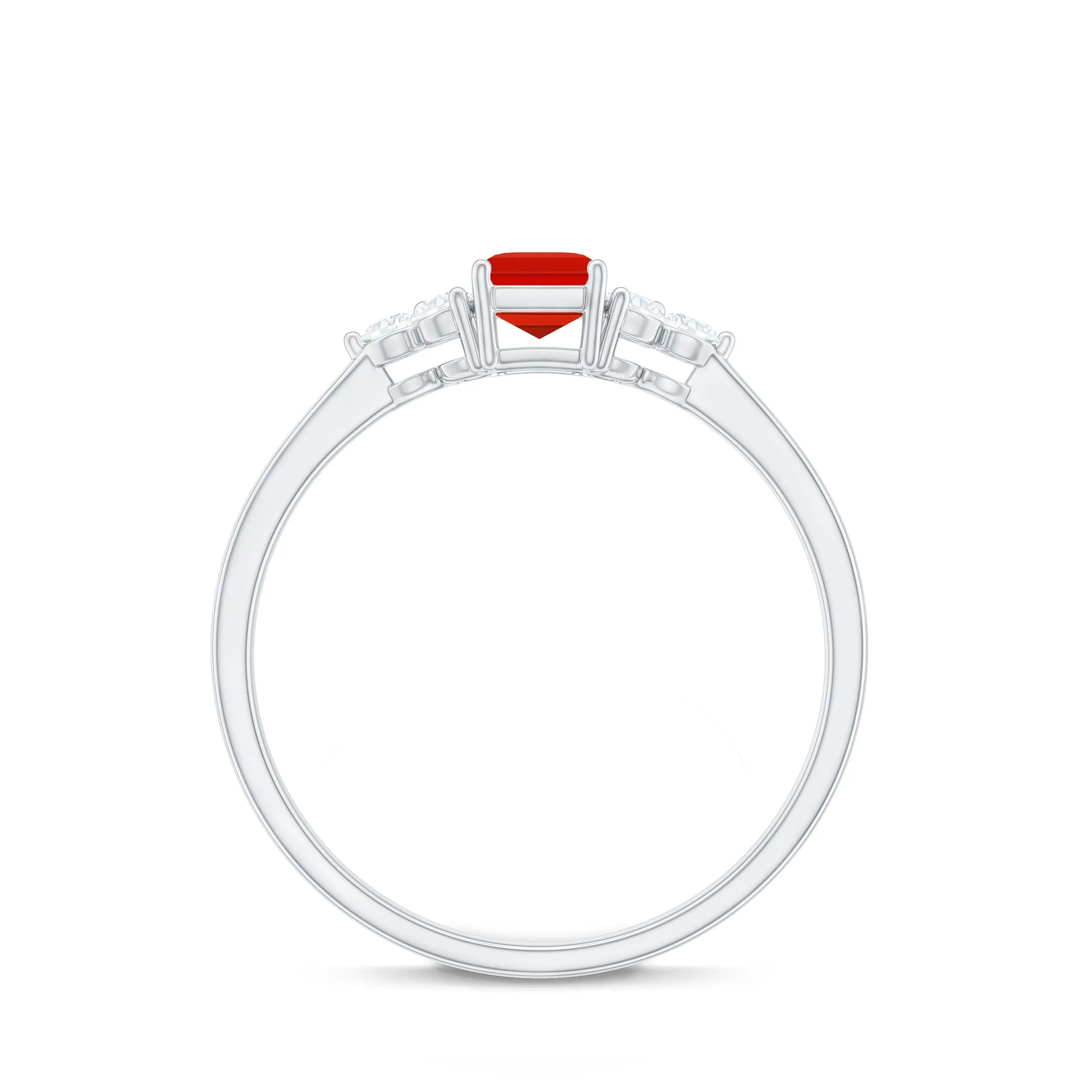 1 CT Octagon Cut Fire Opal Solitaire Ring with Diamond Trio