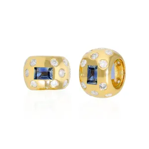 14k Gold Diamond & Blue Sapphire Rondelle Bead / Roundel Bead 5.80x7.50mm