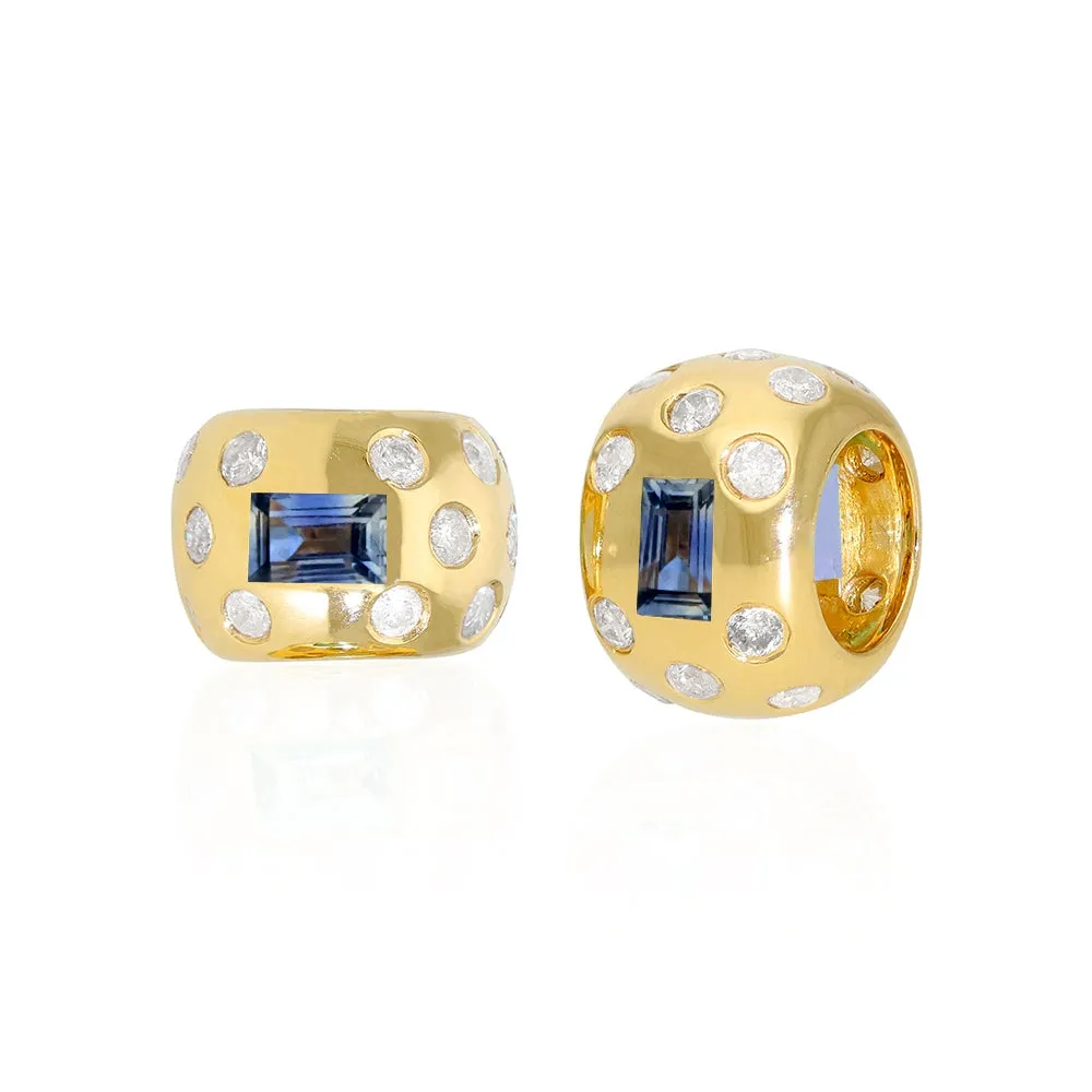 14k Gold Diamond & Blue Sapphire Rondelle Bead / Roundel Bead 5.80x7.50mm