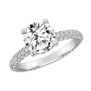 14K Gold Diamond Under Halo and Prongs with 2 Carat Round Brilliant Forever One Moissanite Engagement Ring