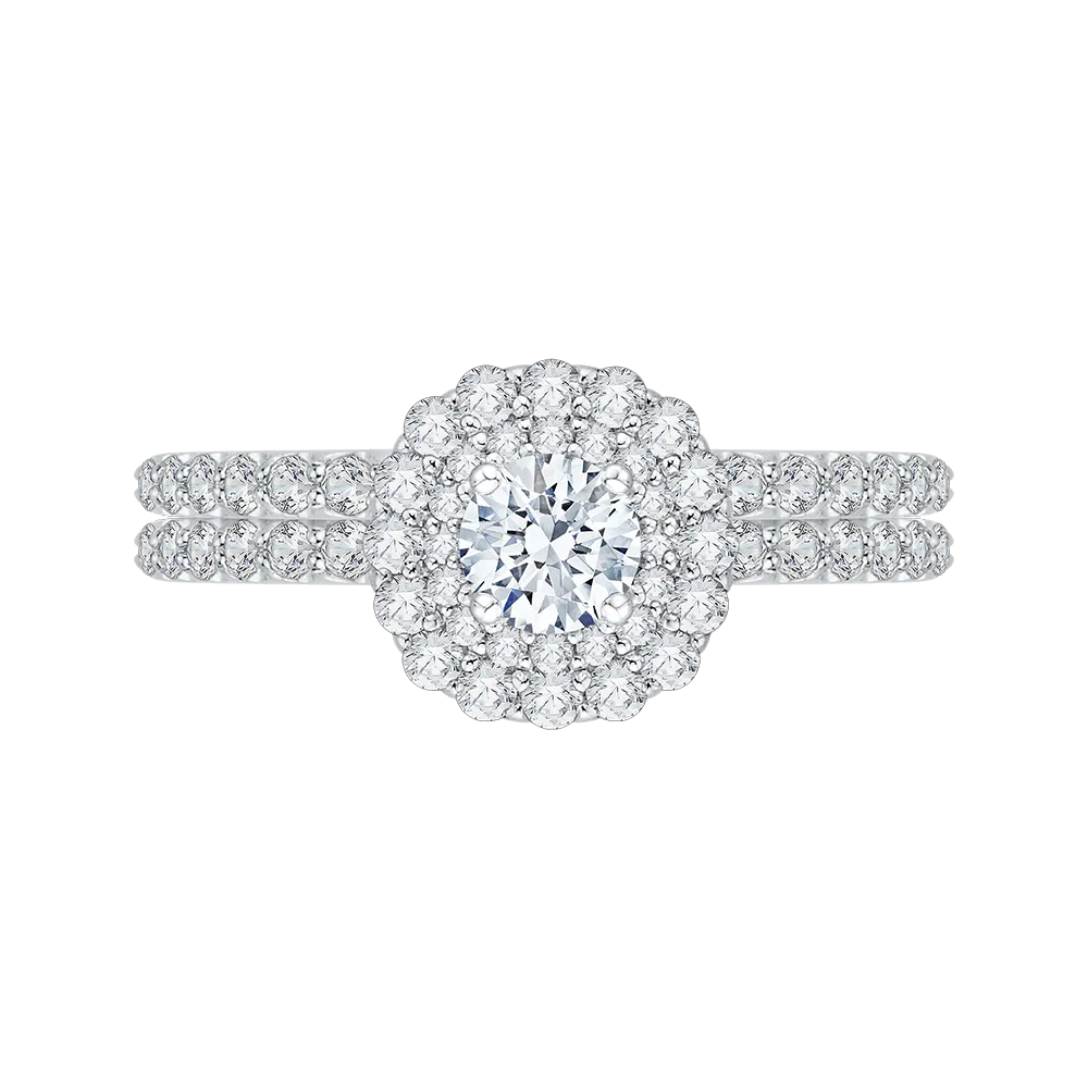 14K White Gold Round Cut Diamond Double Halo Engagement Ring
