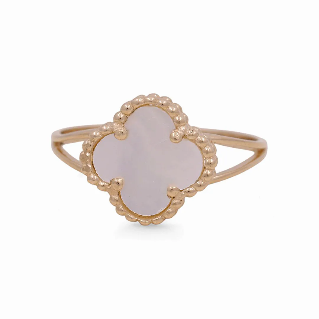 14K Yellow Gold Women’s Mother of Pearl Clover Ring / Size: 7 / Weight: 2.1GR / BOWR4CLV-12