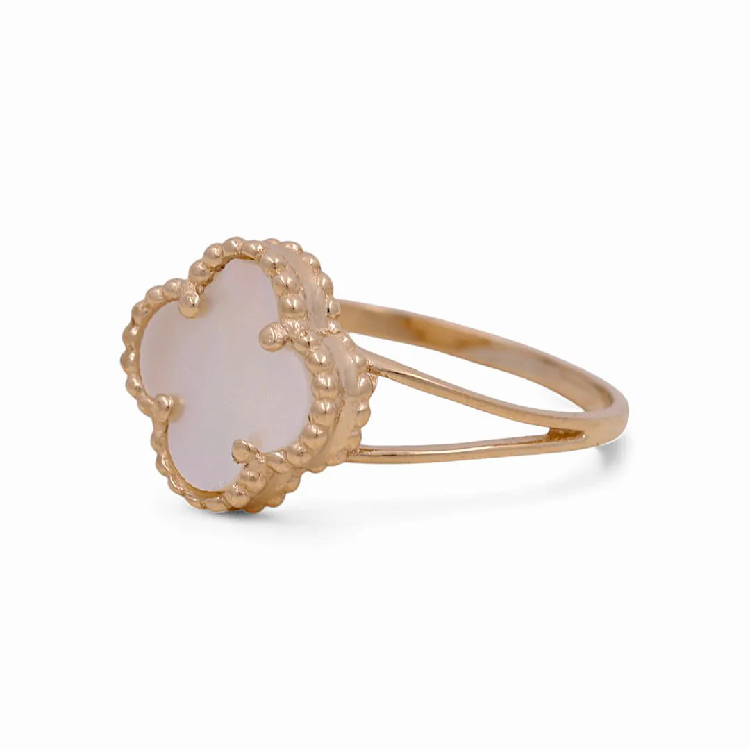 14K Yellow Gold Women’s Mother of Pearl Clover Ring / Size: 7 / Weight: 2.1GR / BOWR4CLV-12