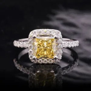 2CT Yellow Princess Cut Moissanite 10K Gold Ring