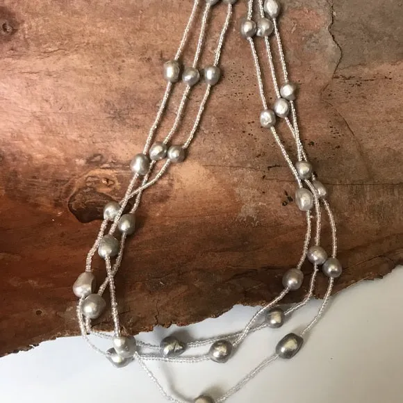 3 strand freshwater pearl w/ glass beads necklace