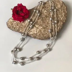 3 strand freshwater pearl w/ glass beads necklace
