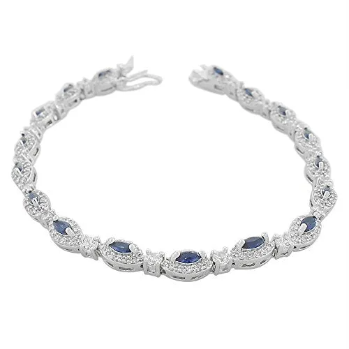 925 Sterling Silver Marquise White Purple Violet Amethyst-Tone CZ Classic Tennis Bracelet