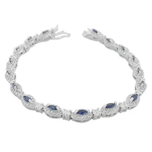 925 Sterling Silver Marquise White Purple Violet Amethyst-Tone CZ Classic Tennis Bracelet