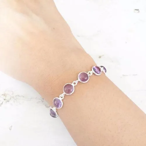 Amethyst Round Silver Bracelet