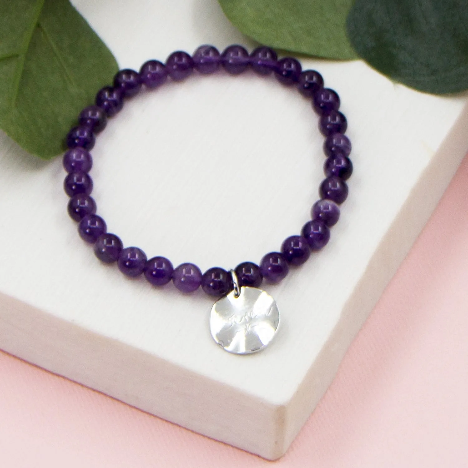 Amethyst semi precious bracelets with sterling silver tag