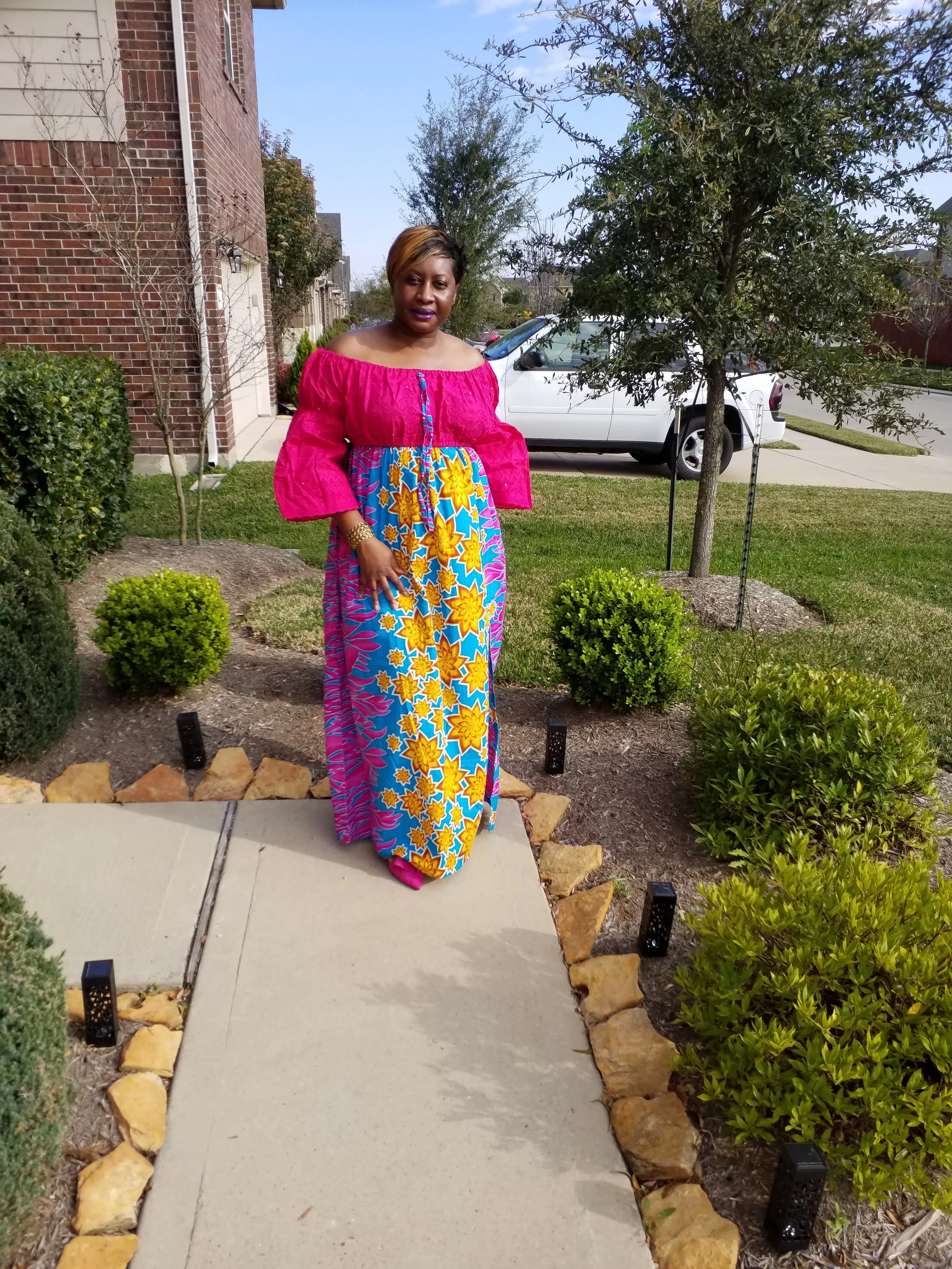 Ankara-Stone Lace Dress Long
