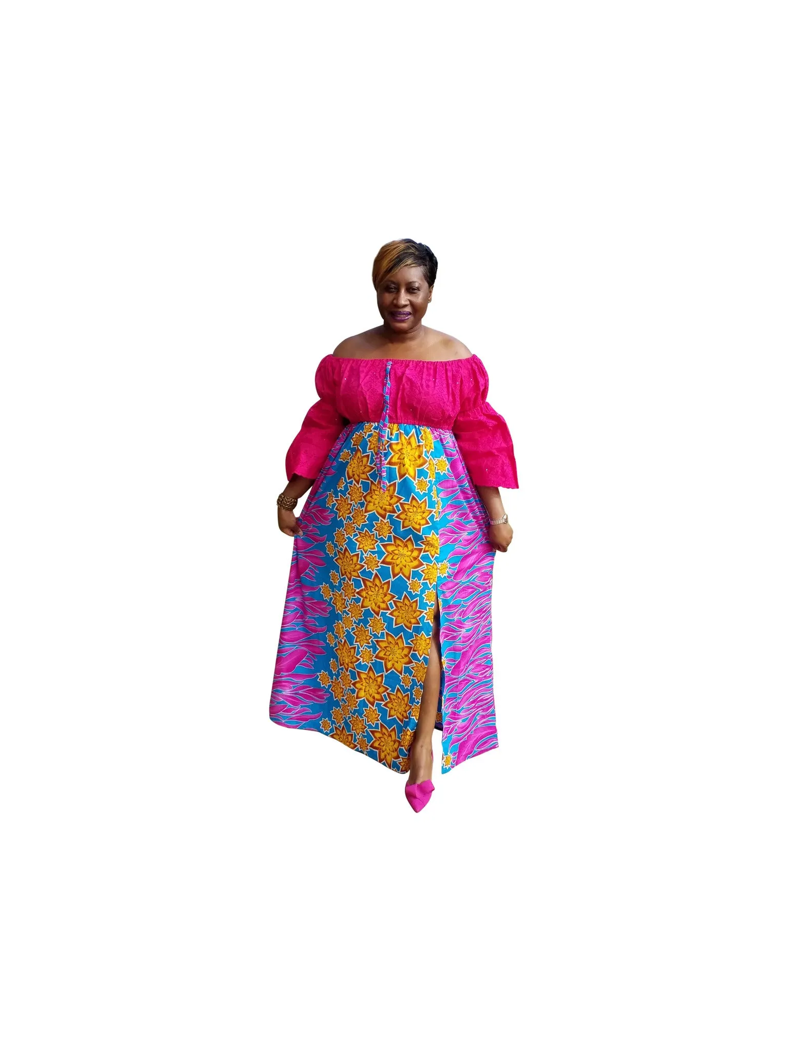 Ankara-Stone Lace Dress Long