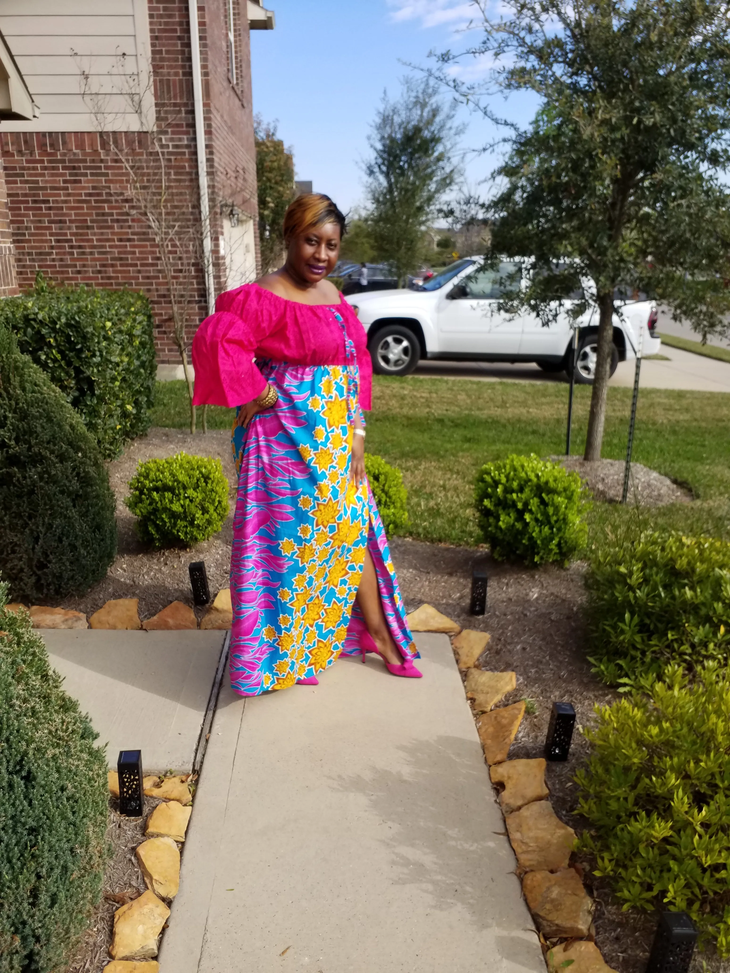 Ankara-Stone Lace Dress Long