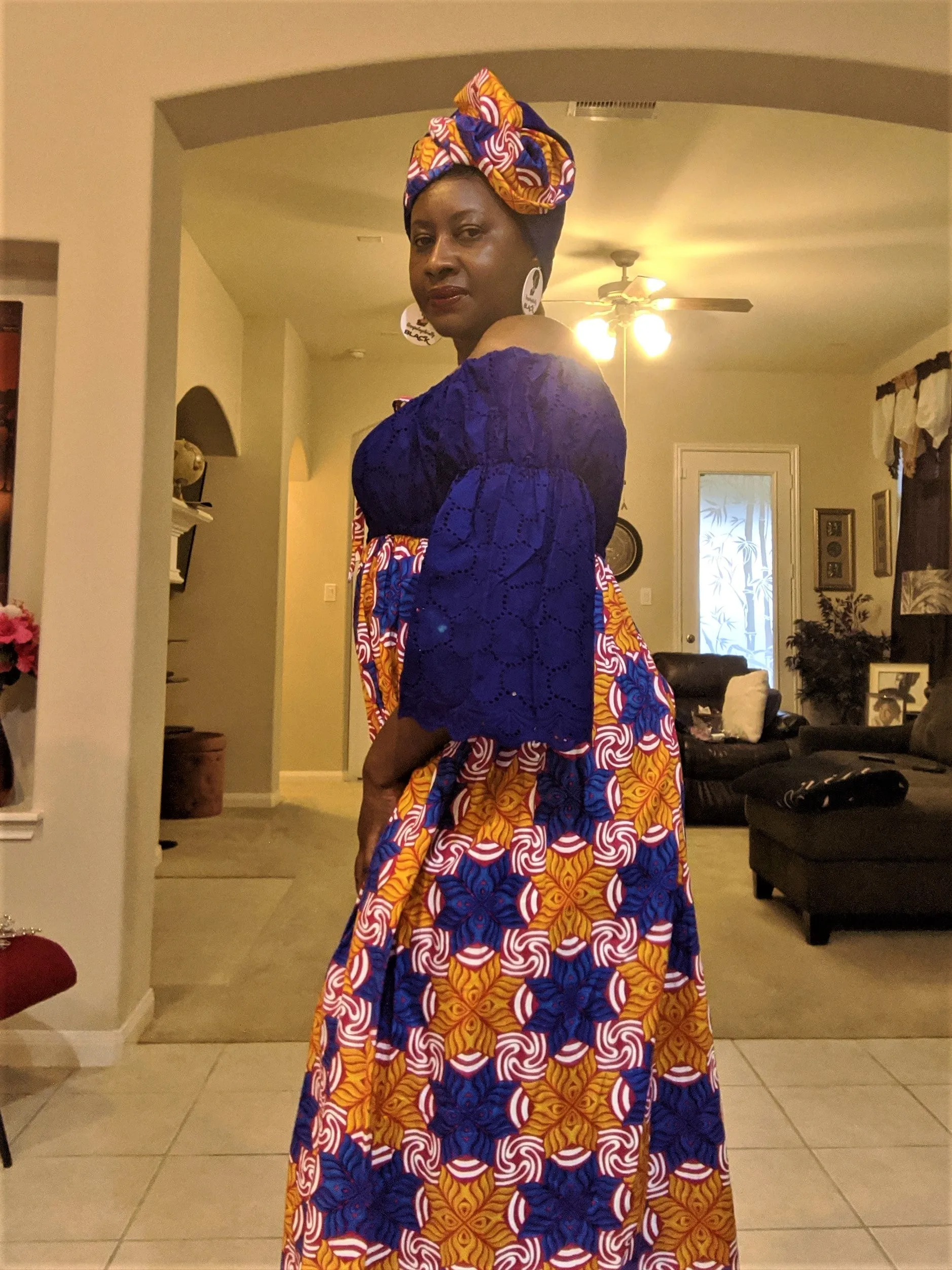 Ankara-Stone Lace Dress Long