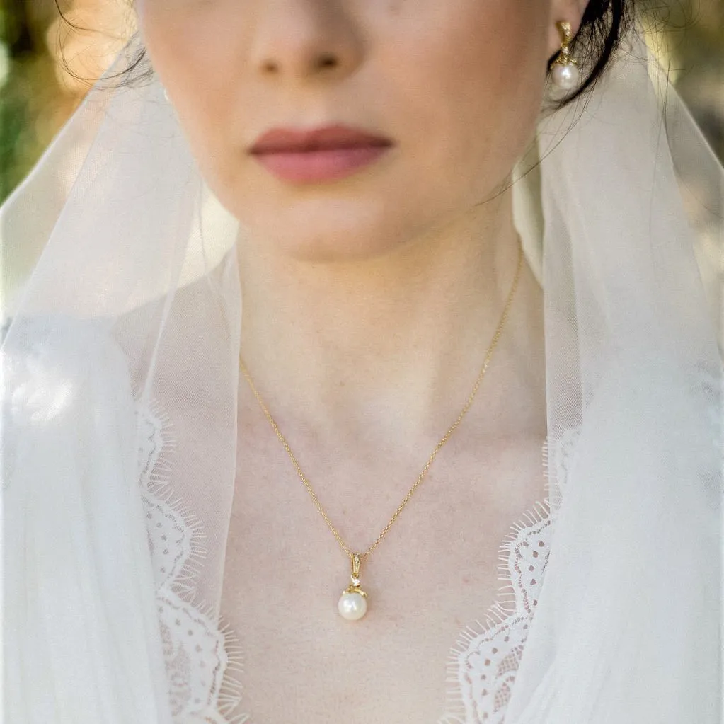Ariel Wedding Jewellery Set, Gold Crystal Pearl Drop Pendant & Earrings