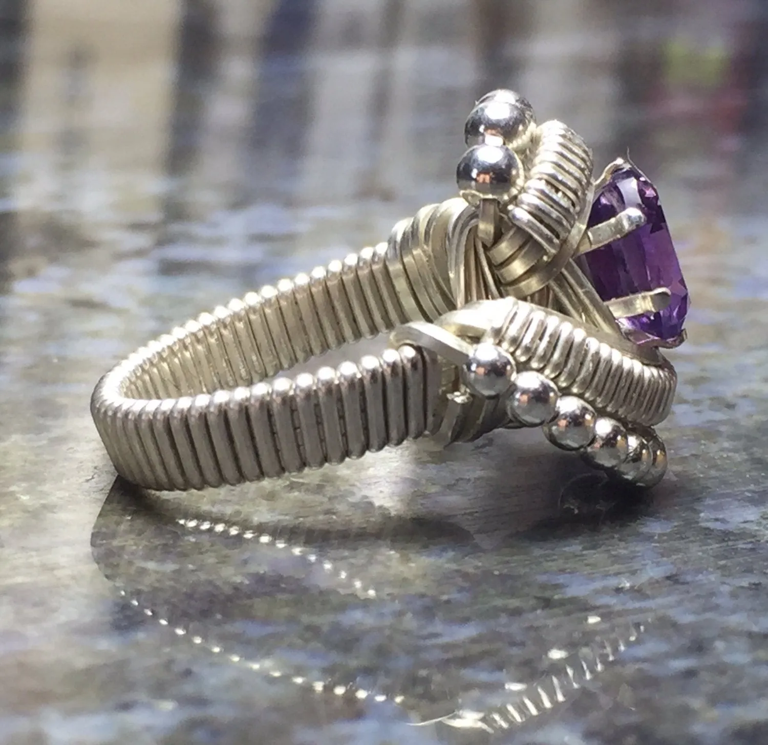 Beaded Oval Amethyst Ring