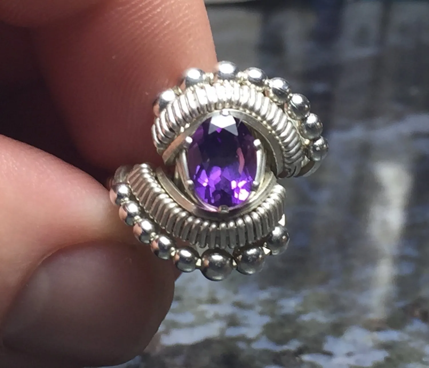 Beaded Oval Amethyst Ring