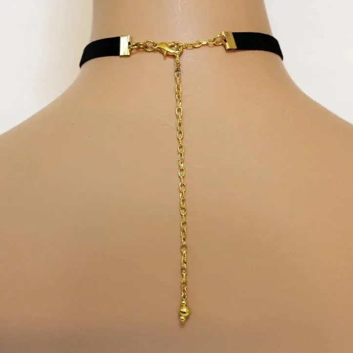 Black Velvet Gold Heart Choker
