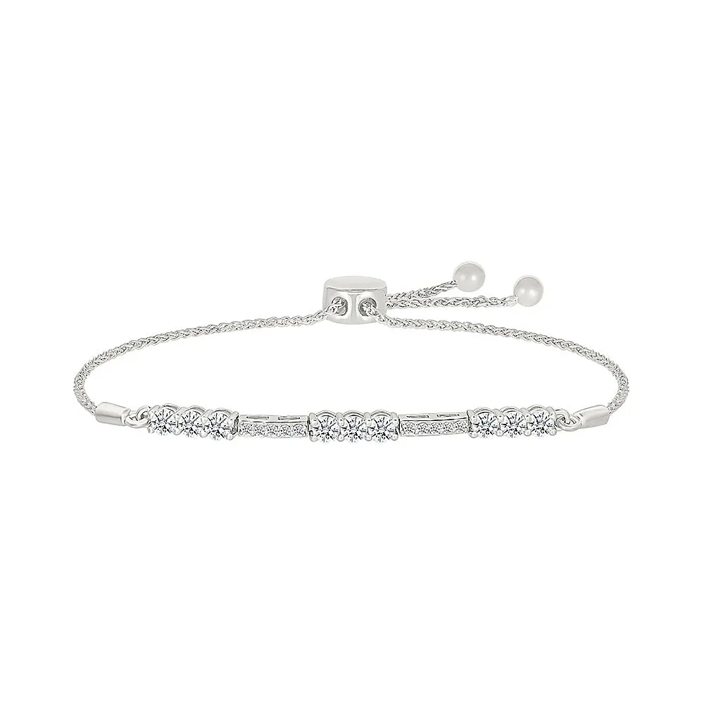 Created White Sapphire Sterling Silver Bolo Bracelet