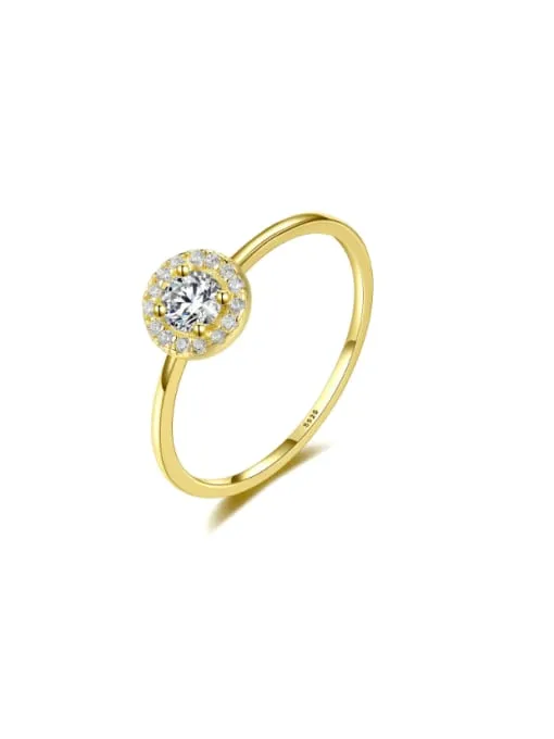 Dainty Ring,14k Gold Plated .925 Sterling Silver Round Diamond CZ Halo Vacation Ring