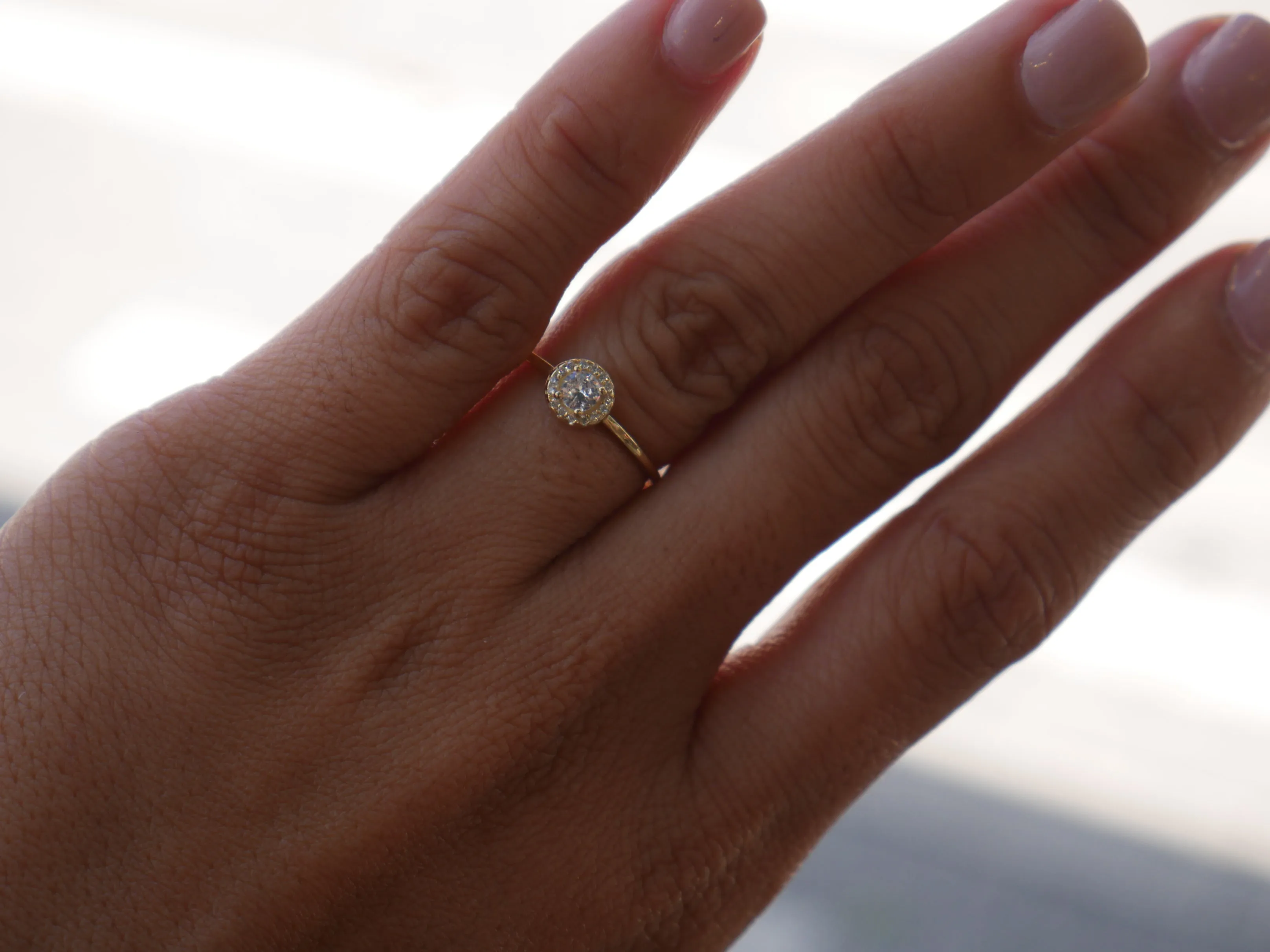 Dainty Ring,14k Gold Plated .925 Sterling Silver Round Diamond CZ Halo Vacation Ring