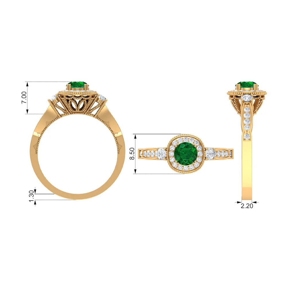 Emerald and Diamond Vintage Engagement Ring