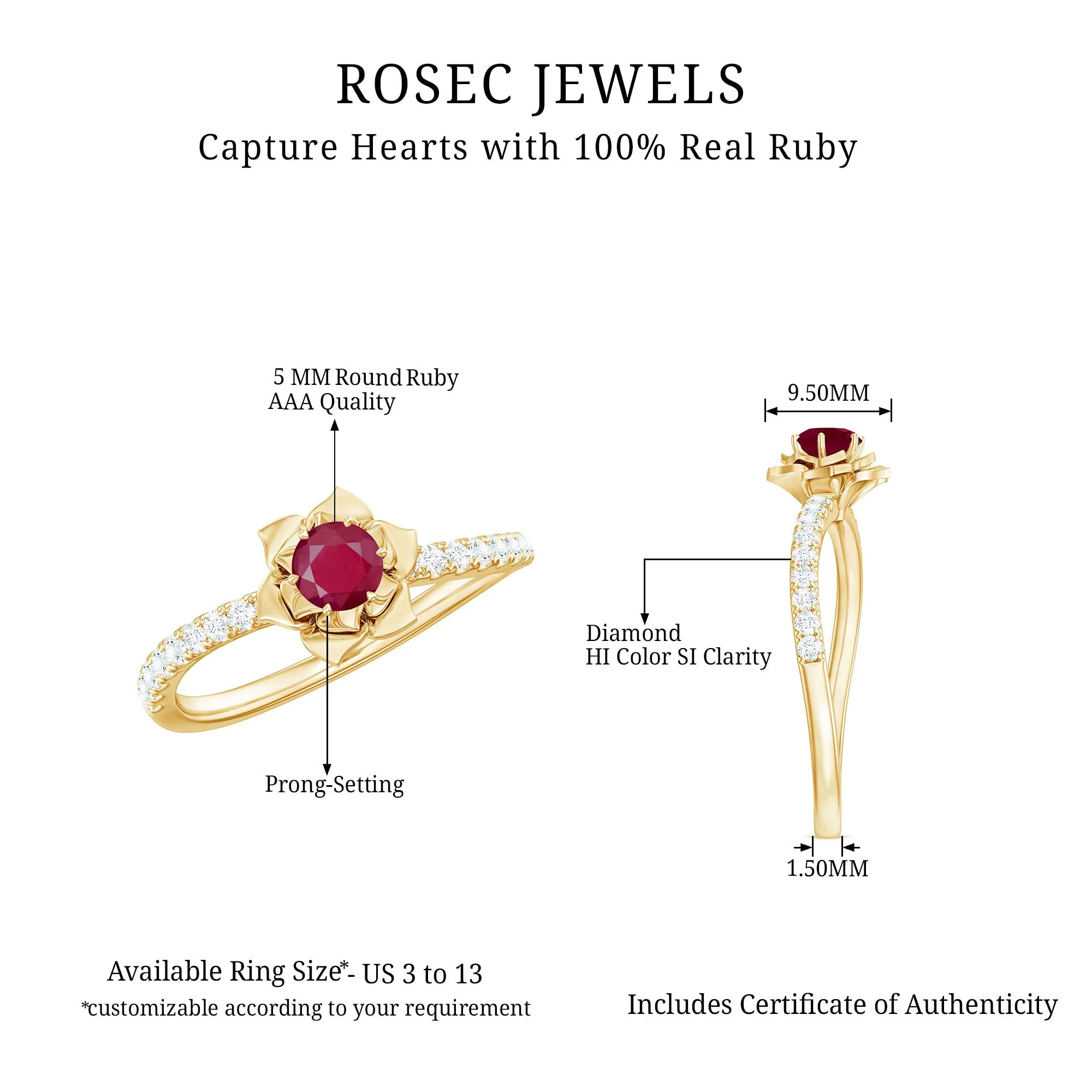 Floral Inspired Ruby Rose Engagement Ring with Diamond