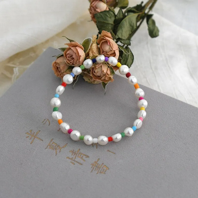 Handmade natural freshwater pearl elastic bracelet