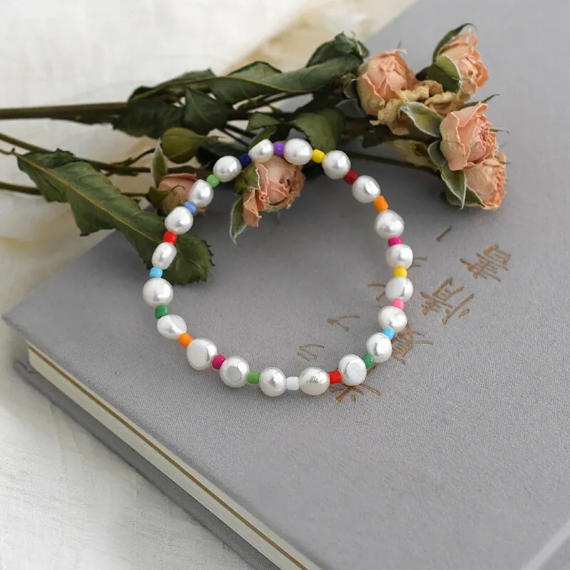 Handmade natural freshwater pearl elastic bracelet