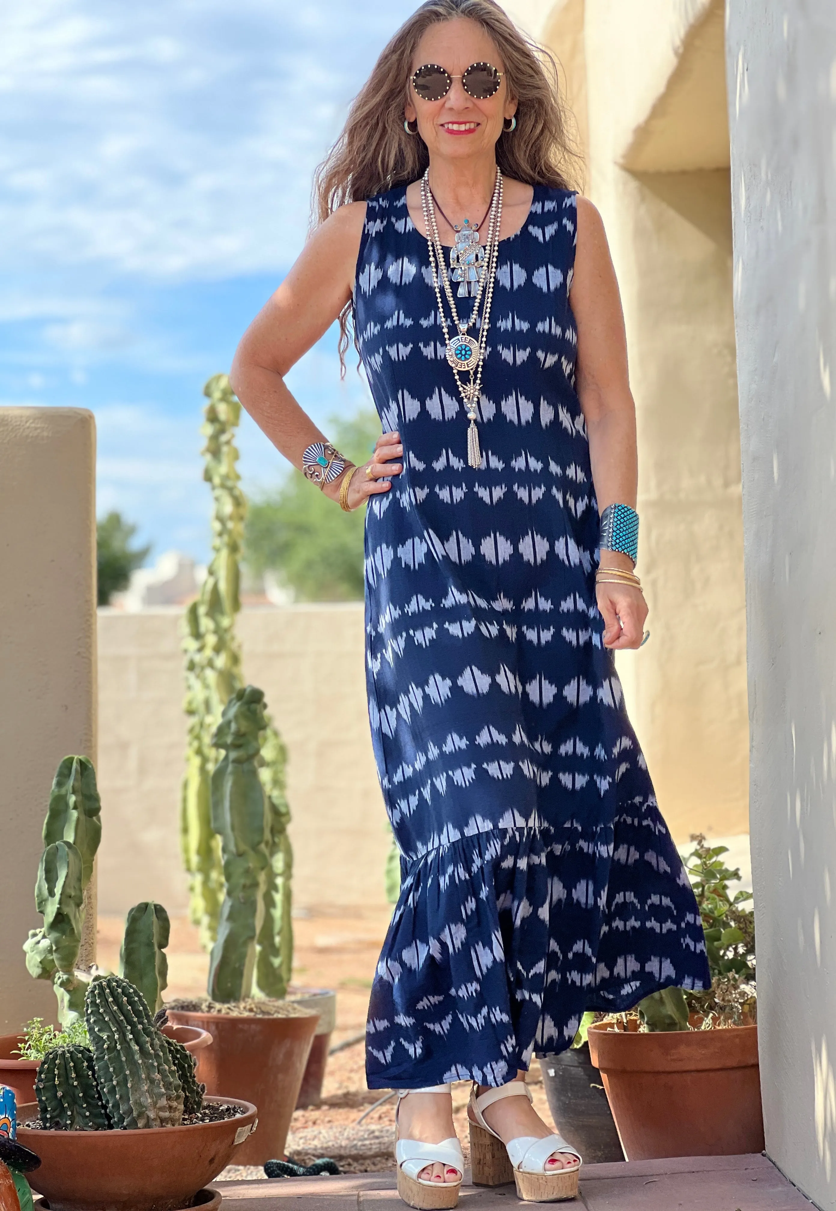 Mumbai Cotton Ikat Mermaid Dress Handwoven Sleeveless FINAL SALE