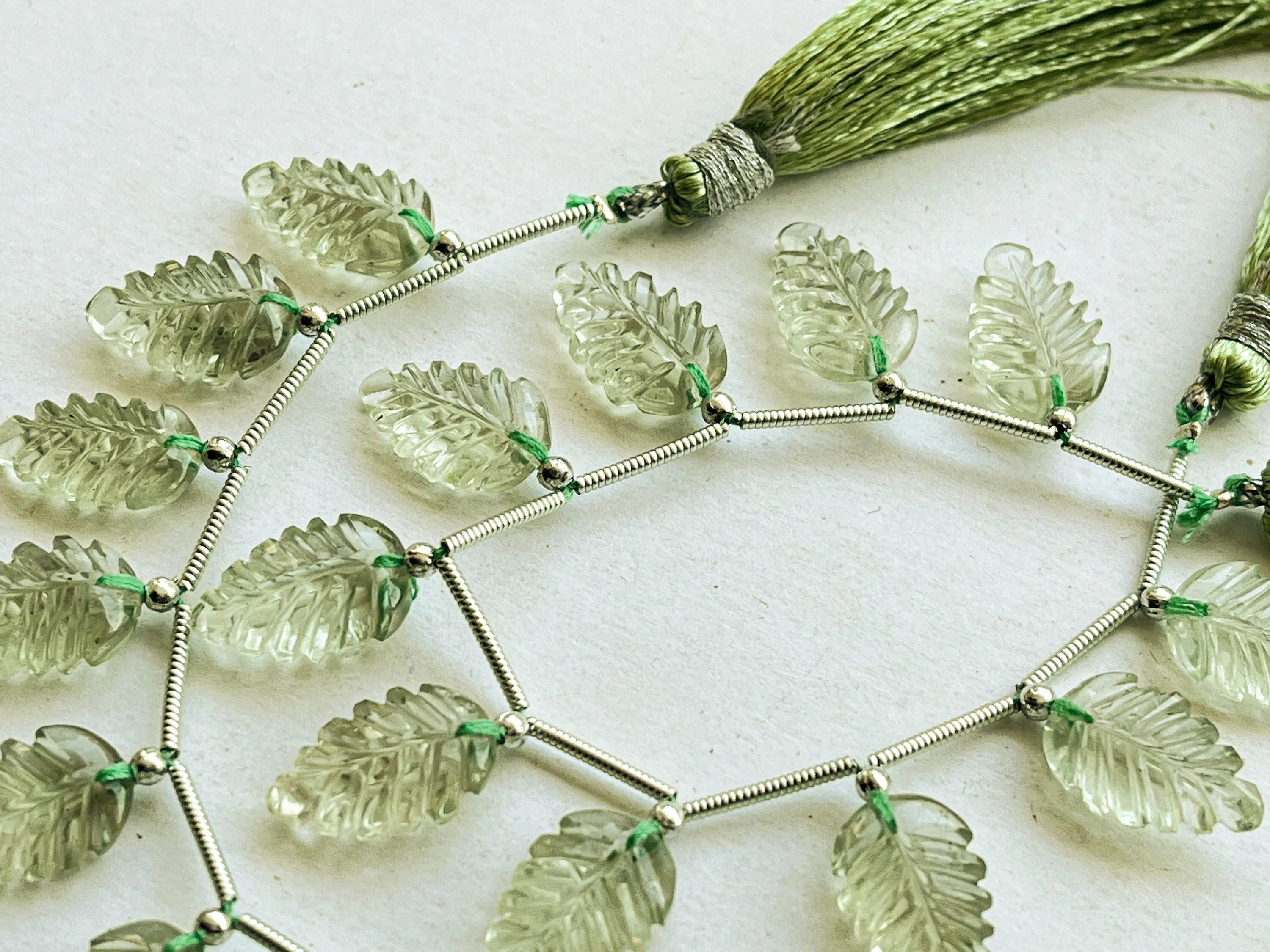 Natural Green Amethyst Leaf carved Beads