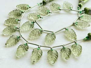 Natural Green Amethyst Leaf carved Beads