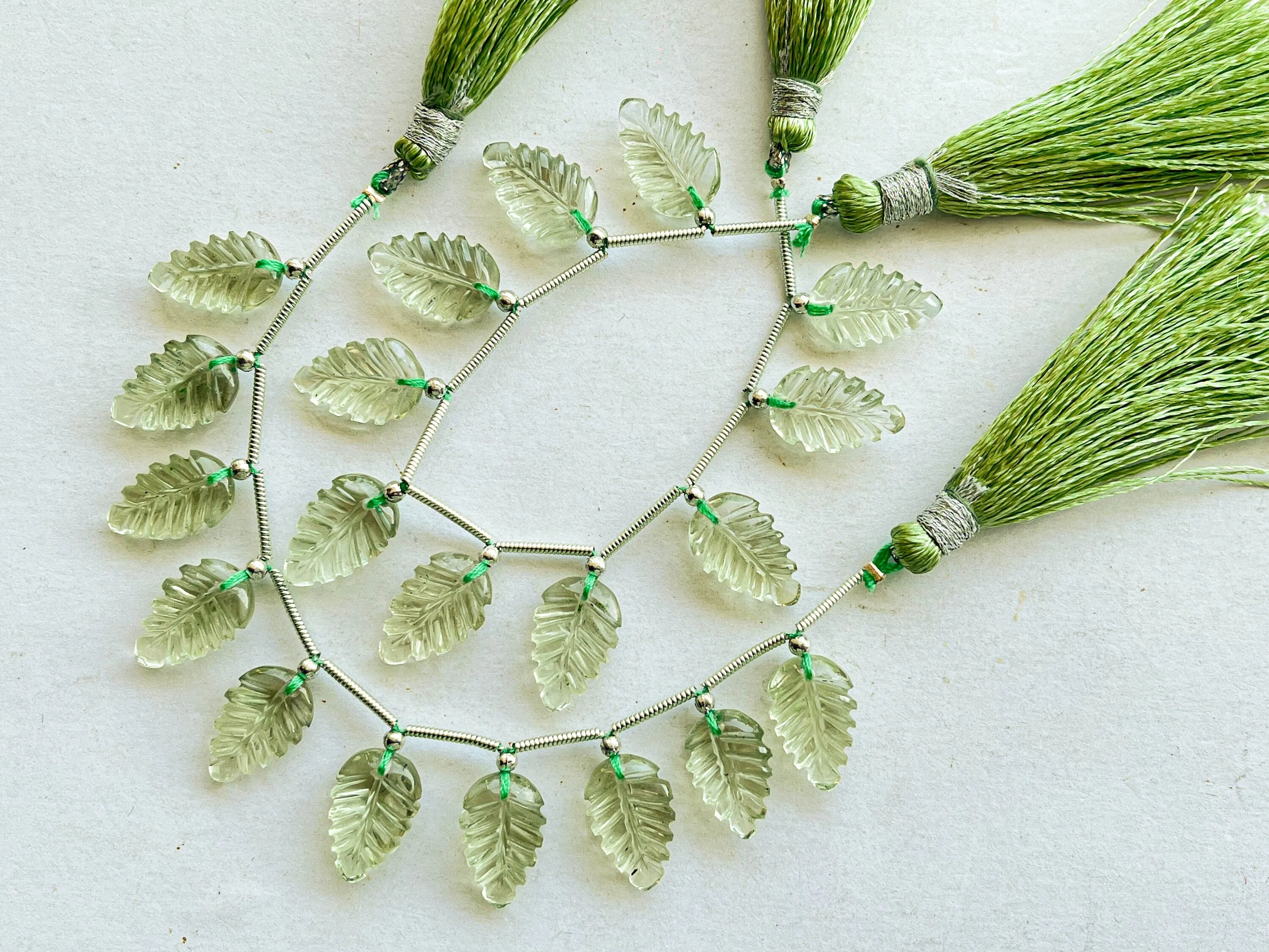 Natural Green Amethyst Leaf carved Beads