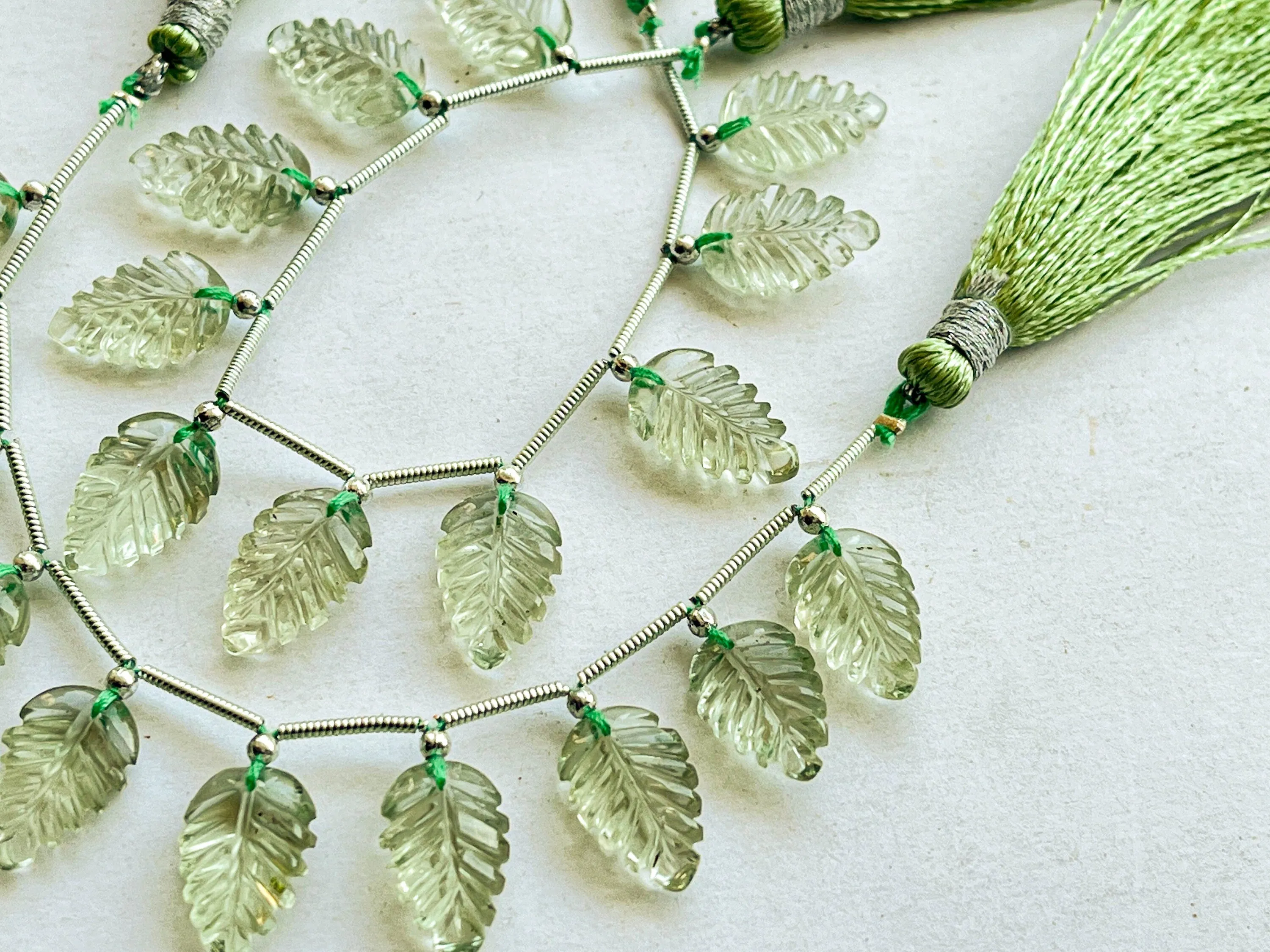 Natural Green Amethyst Leaf carved Beads