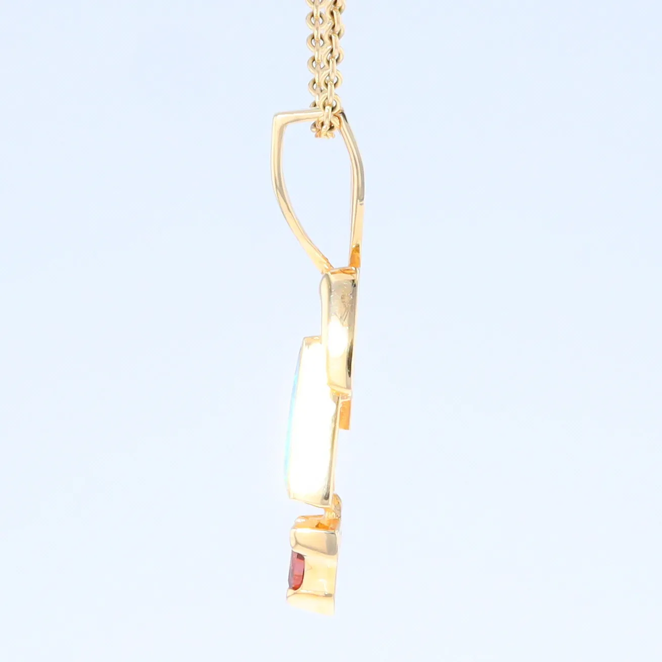 Opal Pendant Triangle Inlaid Design with Trillion Cut Tourmaline