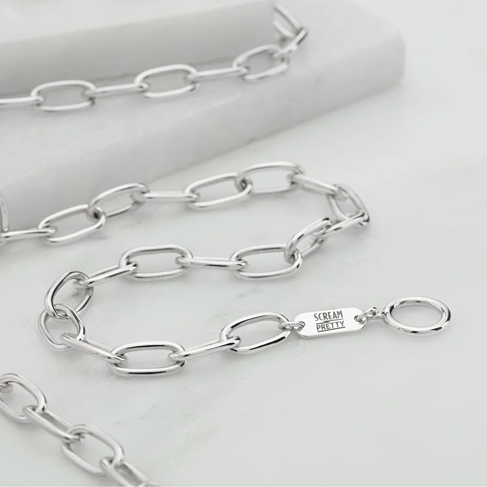 Oval Chain Choker with T-Bar Clasp - Silver