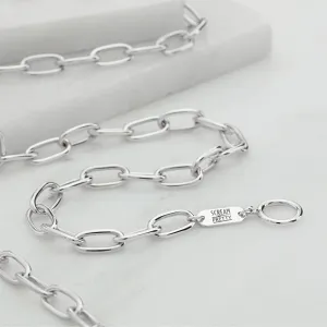 Oval Chain Choker with T-Bar Clasp - Silver