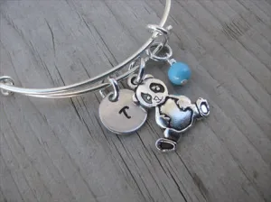 Panda Charm Bracelet- Adjustable Bangle Bracelet with an Initial Charm and an Accent Bead of your choice