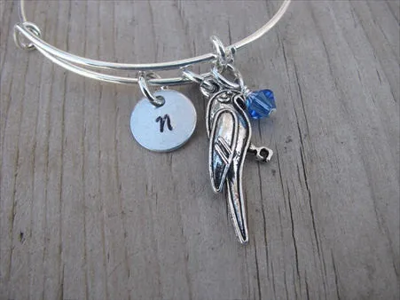 Parrot Charm Bracelet- Adjustable Bangle with an Initial Charm and an Accent Bead of your choice