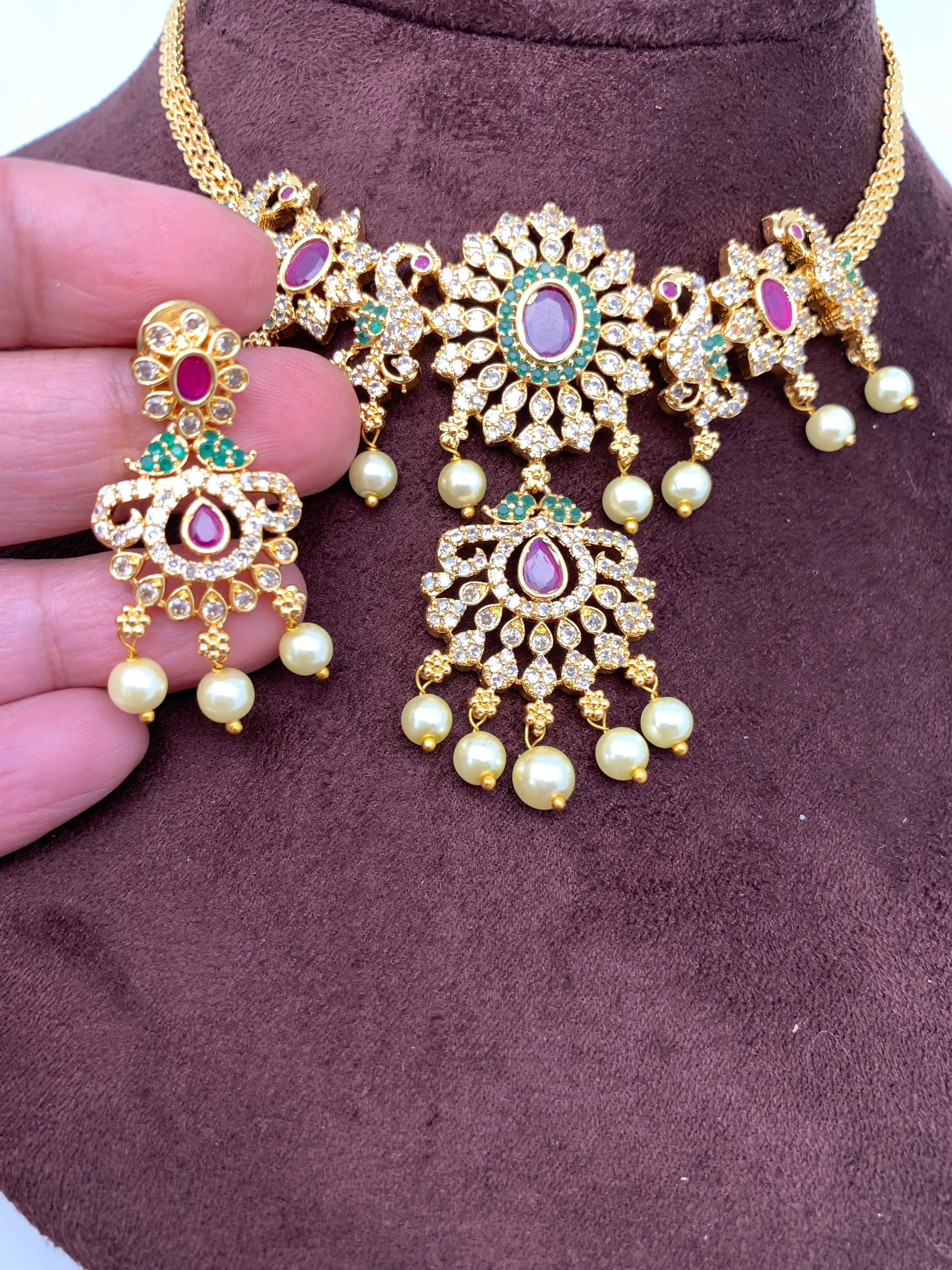 Peacock Design Multi Color Stone Mini Choker