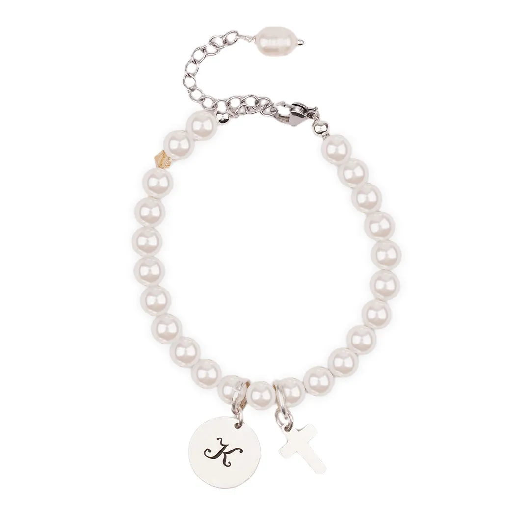 Personalized Initial Mom and Daughter Pearl Bracelet Set