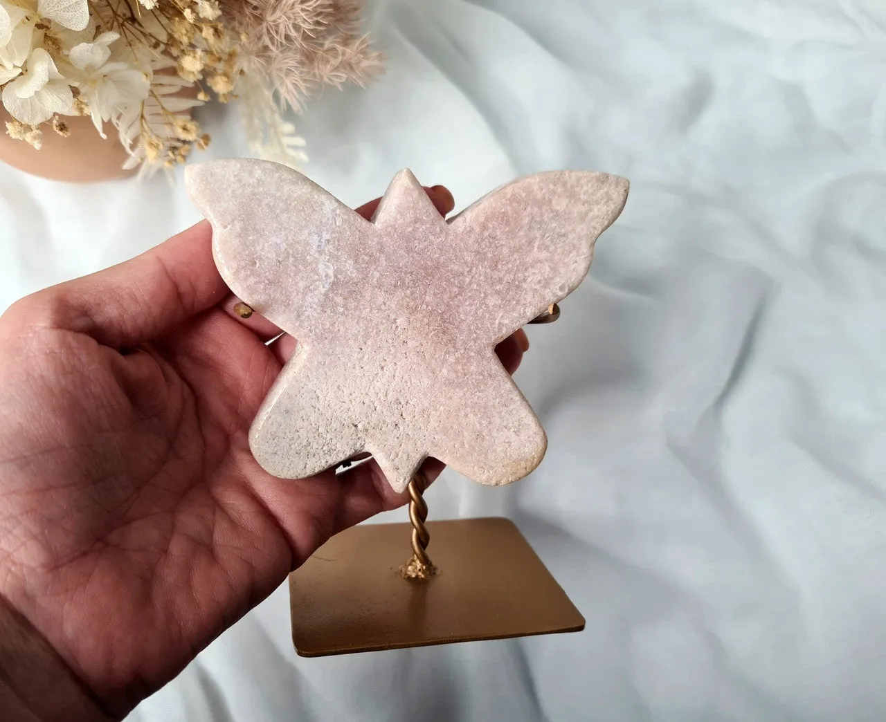 Pink Amethyst Butterfly on Gold Stand 11