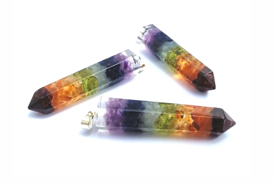 Polished Packaged Hand Crafted Full Chakra Resin Pendant with Stone Chips - sold per piece - From Bulwer, South Africa