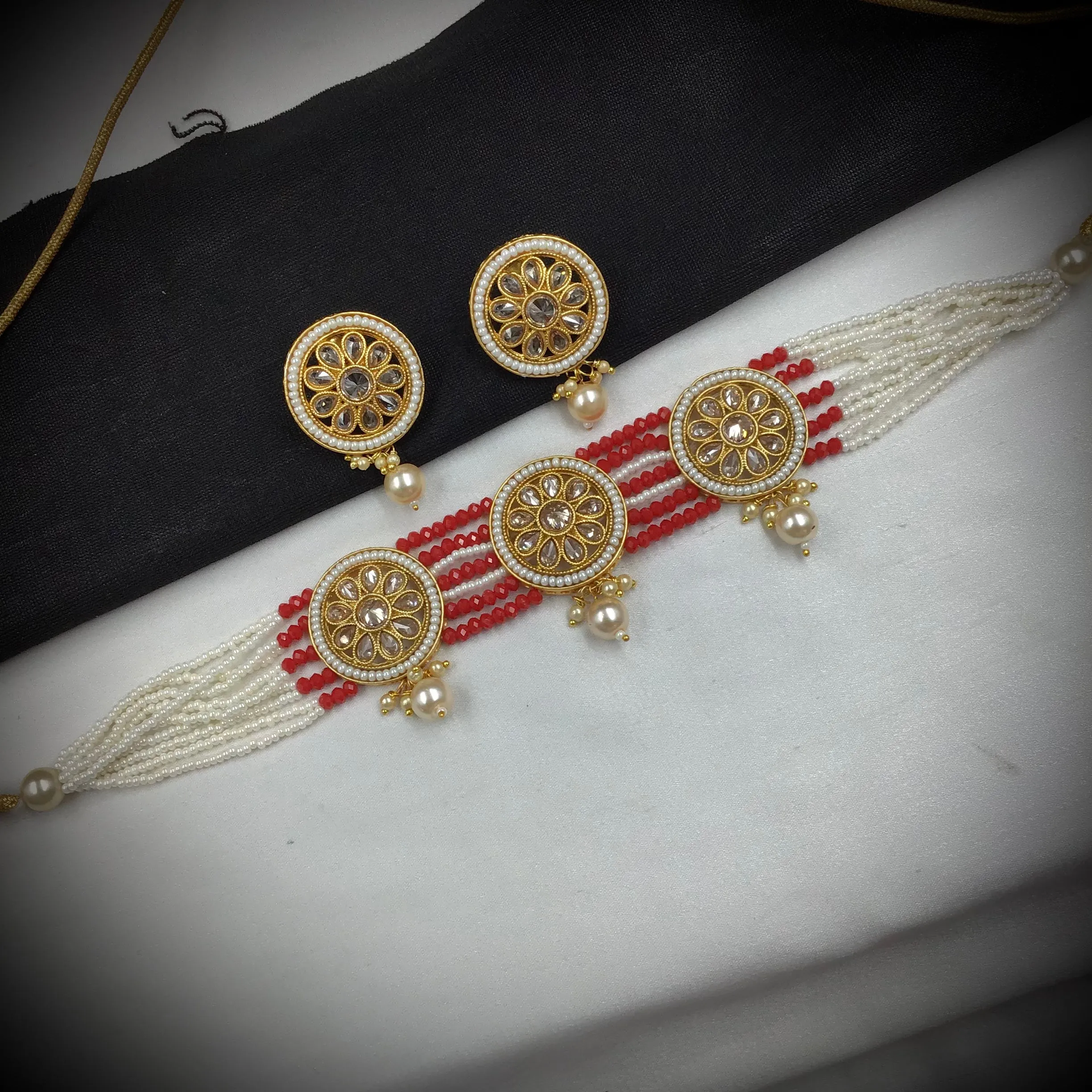 Red Gold Look Necklace Set    13292-0236