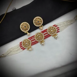 Red Gold Look Necklace Set    13292-0236