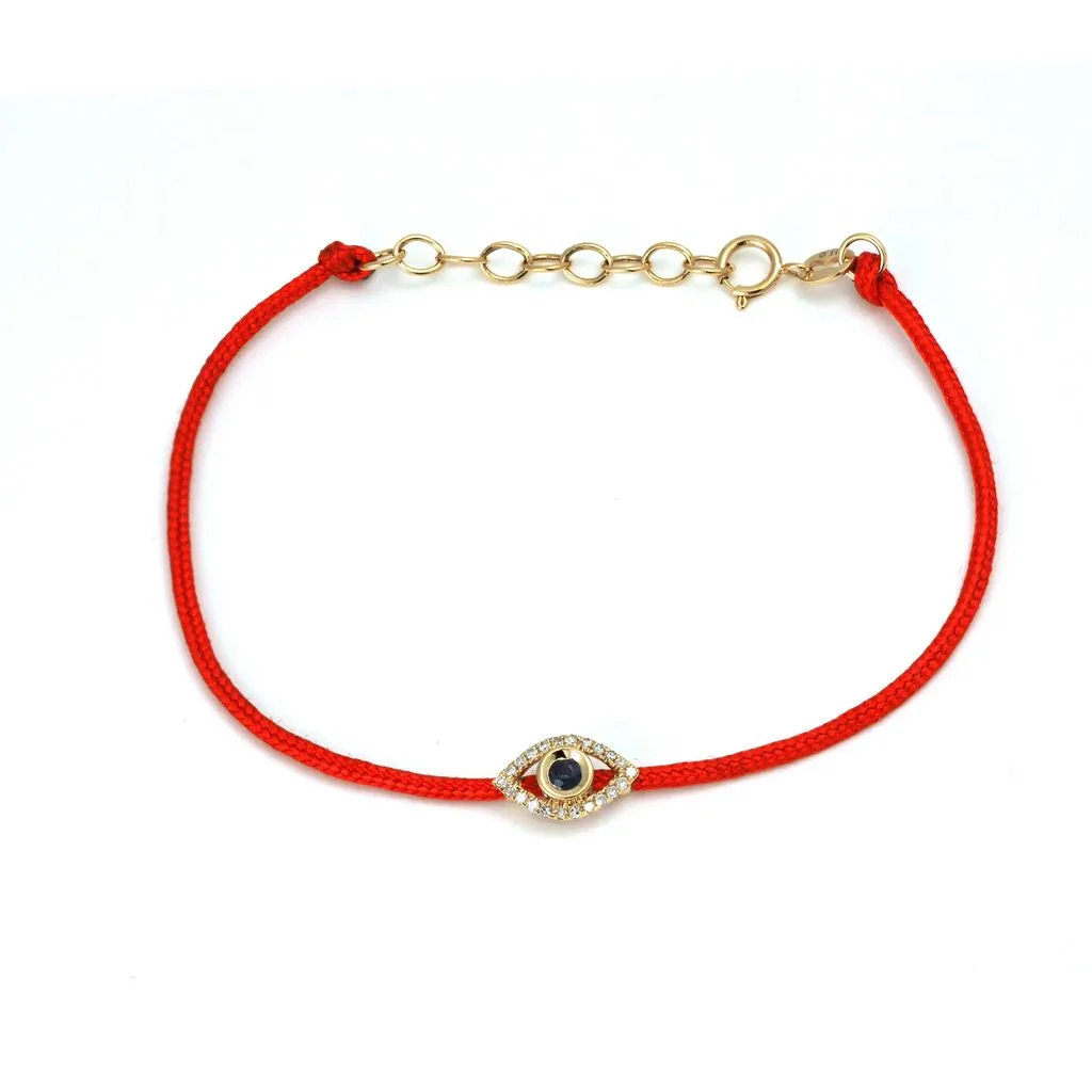 Silk Cord Evil Eye Sapphire and Diamond Bracelet