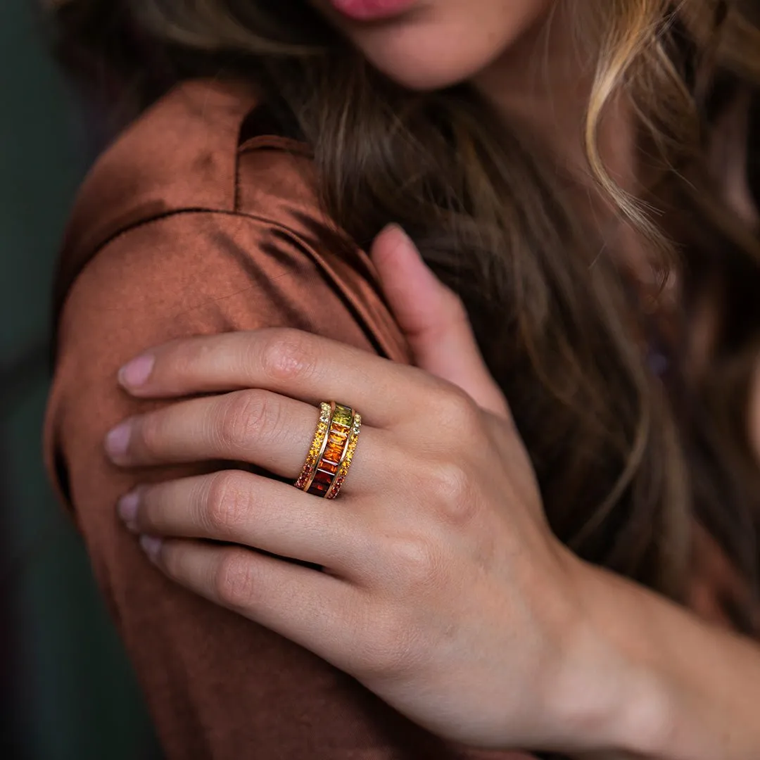 Step Cut Mixed Gemstone Wide Rainbow & Diamond Accented Ring