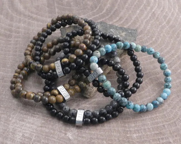 Stone Steel and Black Bead 2row Turquois Bracelet
